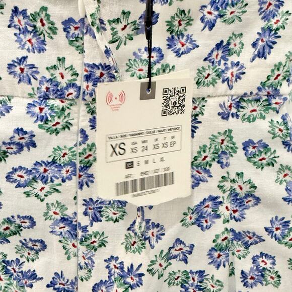 Zara White Blue Green Floral Cross Strap Front Slit Midi Dress size XS NEW Tags - Picture 7 of 13